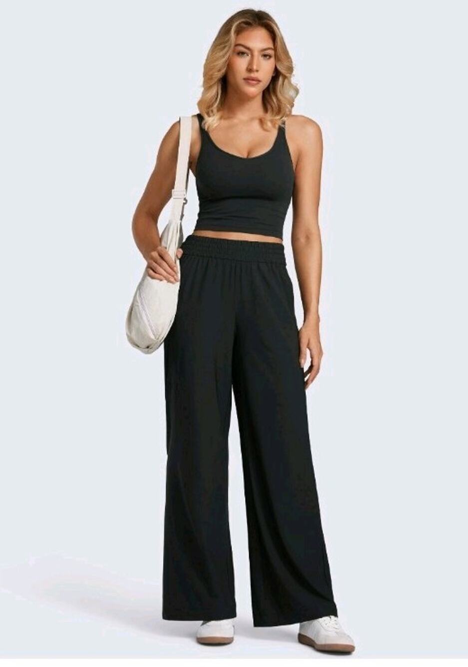 CRZ Yoga Women's High Rise Feathery-Fit Pocket Black Wide Leg Pants Size Med NWT